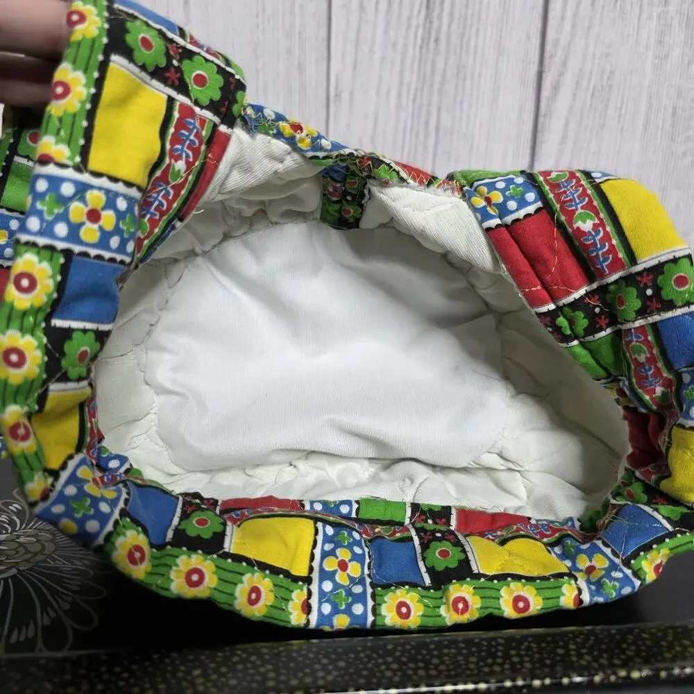 Vintage Patchwork Quilted Bonnet Hat Prairie Cottagecore Tie Back - Picture 5 of 5